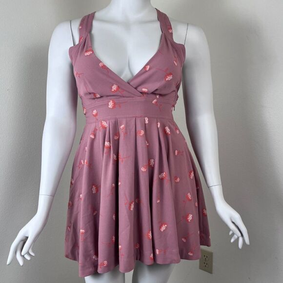 Free People Size 12 Cross Back Fit & Flare Pinup Retro Mini Floral Dress FLAWED* - Picture 3 of 14